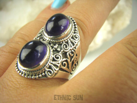 bpe6369 Pierścień z AMETYSTAMI  AMETYST - kamień mądrości (ochrona, spokój umysłu, rozwój duchowy) r.20/ r.21 Srebro 925 #