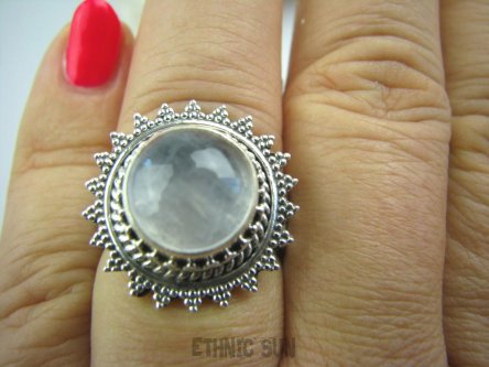 bpe5245 Biżuteria Egzotyczna !!! Piękny Unikat Pierścień Przeświecający KAMIEŃ KSIĘŻYCOWY r.17 Srebro 925 #
