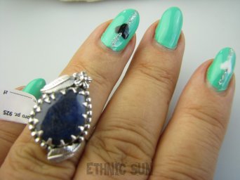 bpee4297 Czarodziejsko Piękny CUDOWNY Pierścień Pierścionek Szafir Indyjski w orientalnej oprawie Szafiry r.13 Srebro 925 #