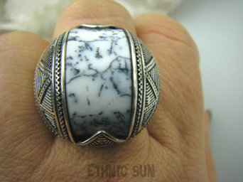bpe5475 Fenomenalny Okaz !!!! Marokański Pierścień Agat Dendrytowy marokańskie wzornictwo MAROKO r.23/ r.24 Duży Rozmiar Srebro 925 #