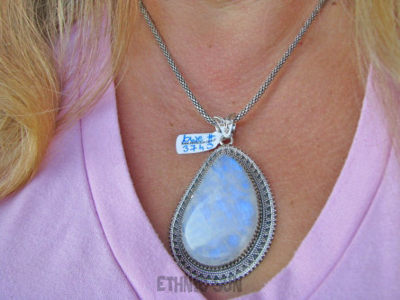 bwe3743 CUDOWNA EGZOTYCZNA PIĘKNOŚĆ !!! Wielki OKAZ 27g ŚLICZNY aż 7cm Wisior Zawieszka Chabrowy KAMIEŃ KSIĘŻYCOWY Srebro 925 #