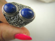 bpe6793 KSIĘŻNA Z EGIPTU  !!! Egzotyczny Masywny Pierścień granatowy Lapis Lazuli - strażnik prawdy i mądrości r.16/r.17 Srebro 925 # - 8