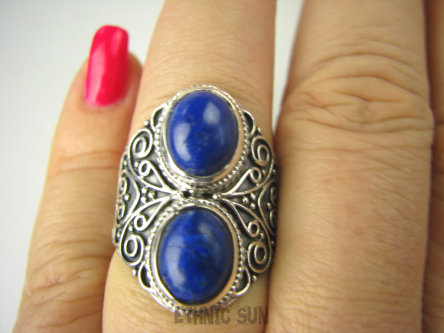 bpe6793 KSIĘŻNA Z EGIPTU  !!! Egzotyczny Masywny Pierścień granatowy Lapis Lazuli - strażnik prawdy i mądrości r.16/r.17 Srebro 925 #