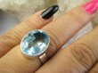bpee4704 BŁĘKITNE CUDEŃKO  !!! Lśniący Klejnot Klasyczny Pierścień Pierścionek Laboratoryjny BLUE TOPAZ - kamień młodości r.17 Srebro 925 # - 5