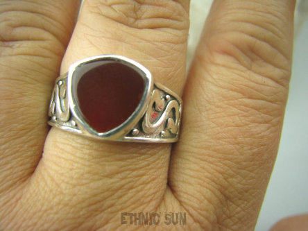 bpe6067 Męski lub Damski Sygnet Pierścień Czerwony ONYKS - regeneruje SERCE, EGZEMY, PAMIĘĆ r.27  DUŻY ROZMIAR Srebro 925 #