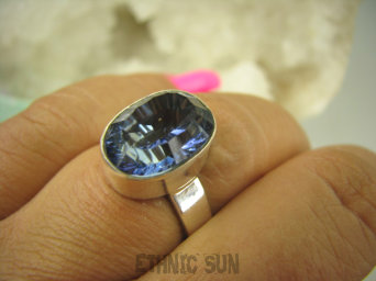 bpee3863 UNIKAT CACKO Delikatny Pierścień z nocnym Mystic Topazem (NIGHT) w lśniącej oprawie Mystic Topaz NIGHT r.19 SREBRO 925 #