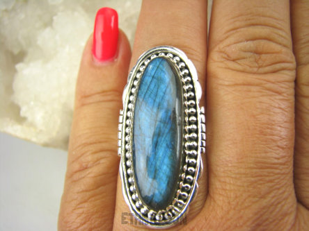 bpe8200 Niebieściutki Piękny Orientalny duży Pierścień Labradoryt Spektrolit - kamień Zorzy Polarnej r.16 Srebro 925 #