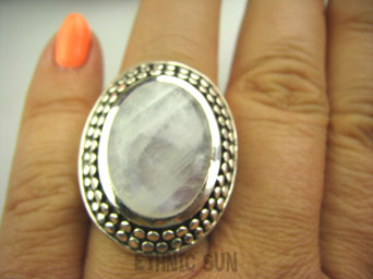 bpe4762 Biżuteria Orientalna,  OLBRZYM Pierścień Kamień Księżycowy r.18 szeroka obrączka Srebro 925 #