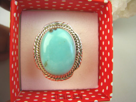 bpe7741 Niezwykły OKAZ Delikatny Pierścień naturalny TURKUS ARIZONA Turkusy r.17 egzotyczne Srebro 925 #