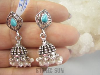 bkee1152 Unikatowe Wzory ORIENTALNE KSIĘŻNICZKI Przepiekne Kolczyki na sztyft Turkus Turkusy Macica Perłowa Srebro 925
