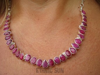 bn1433 LUX Elegancka Niewiarygodnie piękna 37 g !!! REGULOWANA DŁUGOŚĆ max 54cm Kolia, Naszyjnik Rubin Indyjski , Rubiny Srebro 925 #