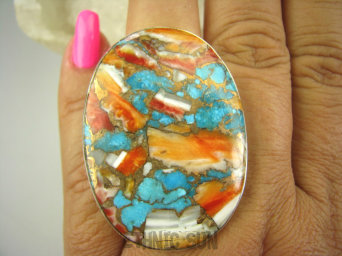 bpe8086 Wielobarwny Gigant 24G ! 4,6cm Pierścień OSTRYGOWY TURKUS MIEDZIANY Turkus OSTRYGA Muszla złota MIEDZ r.20 Srebro 925 #