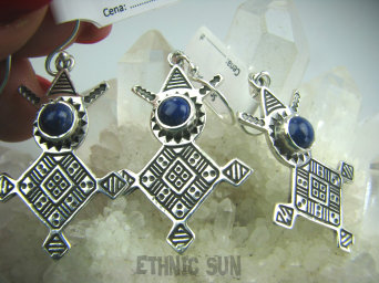 kpl3 Piękny Komplet Wisior i Kolczyki AZTECKIE WZORY Lapis Lazuli - strażnik prawdy i mądrości Srebro 925 Aztekowie Meksyk 