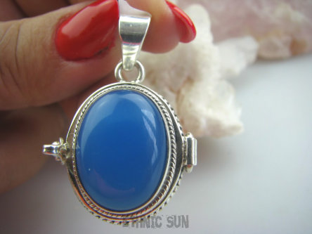 bwe2322 Duży Sekretnik MEDALION Na Zdjęcia lub Marzenia Piękny otwierany Wisior Chalcedon Tarczyca czakra gardła Srebro 925 #