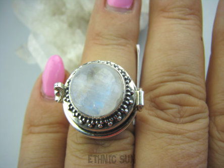 bpe5295 Biżuteria Orientalna Piękny Sekretnik UNIKAT !!! Otwierany Pierścień na zdjęcia Kamień Księżycowy r.14 Srebro 925 #