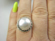 bpee4505 RARYTAS naturalna hodowlana opalizująca PERŁA BIWA Elegancki Pierścionek Pierścień z DUŻA perłą r.19 Srebro 925 # - 5