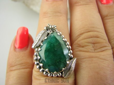 bpee4225 Czarodziejsko Piękny CUDOWNY Pierścień Pierścionek Szmaragd Indyjski w orientalnej oprawie Szmaragdy r.14 Srebro 925 #