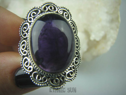 bpe5445 Biżuteria Orientalna !! Pierścień naturalny AMETYST w morskich falach - kamień mądrości (migrena, bezsenność) r.17 Srebro 925 #