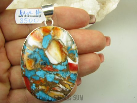bwe3500 FANTASTYCZNY duży wisior 6,4cm /3,7 Wielobarwny aż 23G OSTRYGOWY TURKUS MIEDZIANY Mojave OSTRYGA Muszla złota MIEDZ Srebro 925 #
