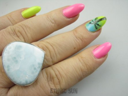 bpe9580 Klasyczny Regulowany Pierścień Pierścionek RZADKI kamień Anielski LARIMAR - stawy, serce, lęki, otwiera czakrę gardła r.20, r.21, r.22 Srebro 925 #