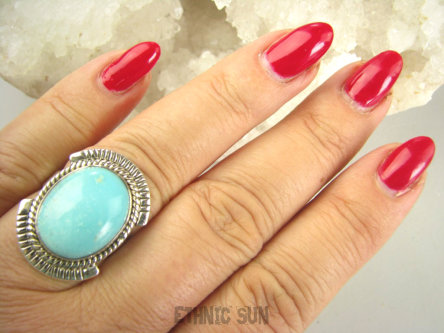 bpe8958 Niezwykły OKAZ Pierścień Pierścionek naturalny Błękitny TURKUS ARIZONA Turkusy r.18/ r.19 egzotyczne Srebro 925 #