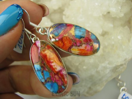 bke1081 Zjawiskowe Piękne Kolczyki Duże Okazy kamieni OSTRYGOWY TURKUS MIEDZIANY lśniące Srebro 925