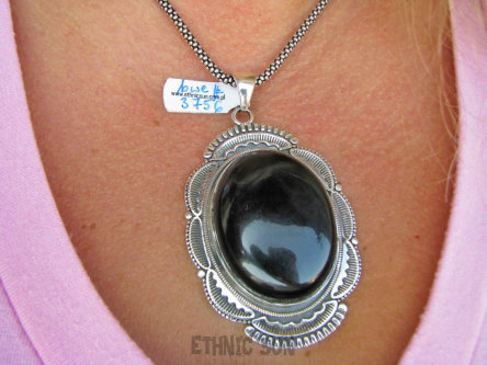 bwe3756 Niesamowity 7.3 cm GIGANT 42 gramy !!! Duży Wisior Zawieszka CZARNY ONYKS - regeneruje SERCE, EGZEMY, PAMIĘĆ Srebro 925 #