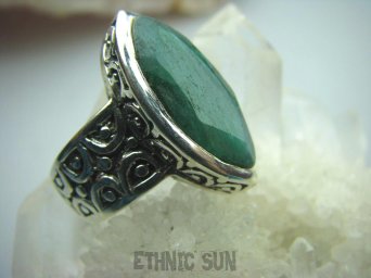 bpee2927 SZMARAGDOWA MARKIZA  !!!! Lśniący Klejnot Pierścień zielony Szmaragd Indyjski Szmaragdy r.16/r.17 Gruba Obrączka Srebro 925 #