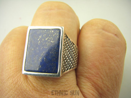 bpe8812 DUŻY Sygnet MĘSKI lub damski Pierścień Pierścionek z królewskim Lapis Lazuli - strażnik prawdy i mądrości r.27 Srebro 925 #