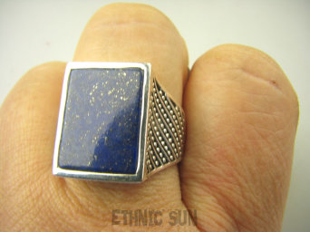 bpe8812 DUŻY Sygnet MĘSKI lub damski Pierścień Pierścionek z królewskim Lapis Lazuli - strażnik prawdy i mądrości r.27 Srebro 925 #