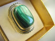 bpe8885 MALACHIT W ORIENTALNEJ OPRAWIE -  Pierścień Pierścionek MALACHIT - pobudza kreatywność r.14 Srebro 925 # - 9