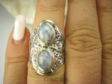 bpe8453 Biżuteria Egzotyczna Ażurowy Pierścień Pierścionek KAMIEŃ KSIĘŻYCOWY r.13 zdobione Srebro 925 #