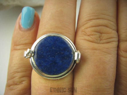bpe6335 Biżuteria Orientalna !!! Sekretnik Otwierany Pierścień zdjęcia lub marzenia Granatowy LAPIS LAZULI r.15/ r.16 Srebro 925 #