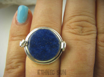 bpe6335 Biżuteria Orientalna !!! Sekretnik Otwierany Pierścień zdjęcia lub marzenia Granatowy LAPIS LAZULI r.15/ r.16 Srebro 925 #