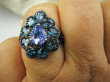 bpee4556 Prawdziwy skarb HRABIANKA Pierścień na wzór starych kolekcji Pierścionek naturalny Indygolit ( Iolit) oraz Cyrkonie r.20 SREBRO RODOWANE 925 # - 5