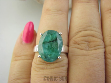 bpee4380 PIĘKNY LUX Pierścień Pierścionek OKAZ Szmaragd Indyjski Szmaragdy r.13/ r.14 Srebro 925