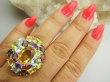 bpee4598 Wooow BOSKO PIĘKNY WIELOBARWNY Lux Pierścień Pierścionek naturalny Cytryn, Ametyst, Kwarc Dymny, Granaty, Oliwin, Blue Topaz r.18 SREBRO 925 # - 3