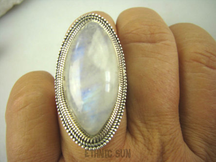 bpe6377 WIELKI 4cm i Piękny konkretny Pierścień biało -niebiesko fioletowy Kamień Księżycowy r.16/ r.17 Srebro 925 #