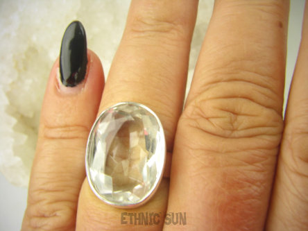 bpee3909 WSPANIAŁY KLASYCZNY OKAZ Odpromiennik zdobi leczy chroni Lśniący Pierścień Pierścionek Kryształ Górski r.17 Srebro 925 #