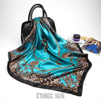 SZ50 Szalenie Elegancka Duża 90 cm x 90 cm Zwiewna Bajecznie Piękna chusta orientalny szal TURKUSOWA Reyon