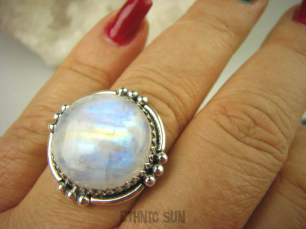bpe6636 Orientalna Piękność Pierścień Wielobarwny KAMIEŃ KSIĘŻYCOWY r.19 Srebro 925 #