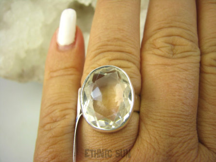 bpee3878 WSPANIAŁY KLASYCZNY OKAZ Odpromiennik zdobi leczy chroni Lśniący Pierścień Kryształ Górski r.17 Srebro 925 #