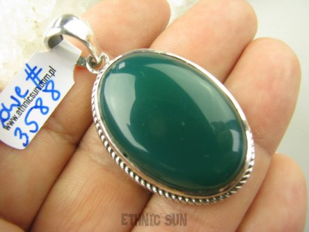 bwe3588 Cudowny Wisior Zawieszka zielony Onyks - regeneruje SERCE, EGZEMY, PAMIĘĆ Srebro 925 #