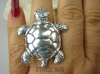 bpe8685 Morskie skarby Ogromny Boski MORSKI ŻÓŁW Z GALAPAGOS !!! dmuchane srebro WIELKI I PIĘKNY mega wygodny Niezwykły DUŻY 4,1 cm/3.3 cm Lśniący Pierścień Żółw Pierścionek r.17 Srebro 925 #