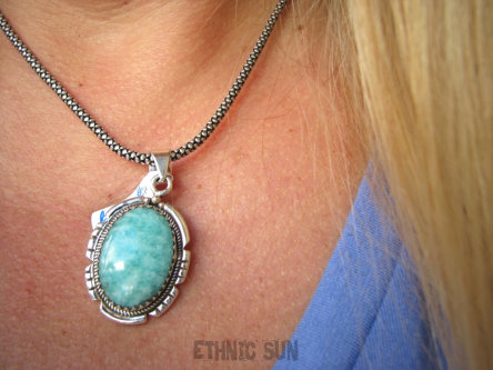 bwe3339 LAZUROWA AMAZONKA !!!! Delikatny Wisior lazurowy AMAZONIT - kamień marzeń i realizacji Srebro 925 #