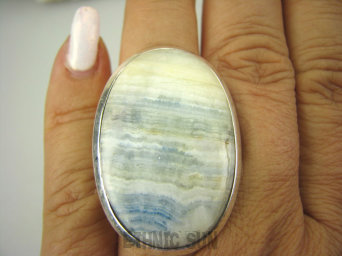 bpe8414 Duży 21 gramów !! Pierścień Pierscionek AGAT MORSKI PASMOWY - amulet chroniący życie i zdrowie regulowany r.18, r.19, r.20, r.21, r.22 lśniące Srebro 925 #