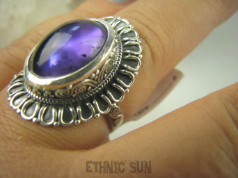 bpe6381 Piękny Pierścień Mądrości Fioletowy Ametyst - kamień mądrości r.18 SREBRO 925 #