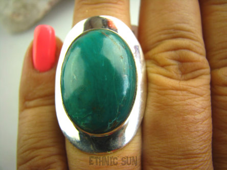 bpe3083 MORSKI ZIELONY TURKUS W LŚNIĄCYM SREBRZE !!! KLASYCZNY Pierścień TURKUS - opiekun ciała i duszy TURKUSY r.15/r.16 Srebro 925 #