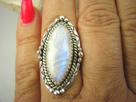 bpe7836 Orientalny Pierścień Niebiesko Chabrowy KAMIEŃ KSIĘŻYCOWY r.16 Srebro 925 #