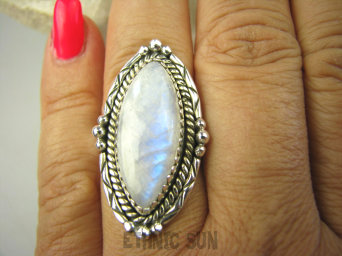 bpe7836 Orientalny Pierścień Niebiesko Chabrowy KAMIEŃ KSIĘŻYCOWY r.16 Srebro 925 #